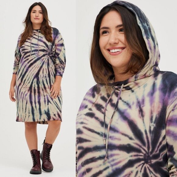 Torrid French Terry Tie Dye Hoodie Dress Sweatshirt Midi Plus Size Size 1 - Picture 1 of 11